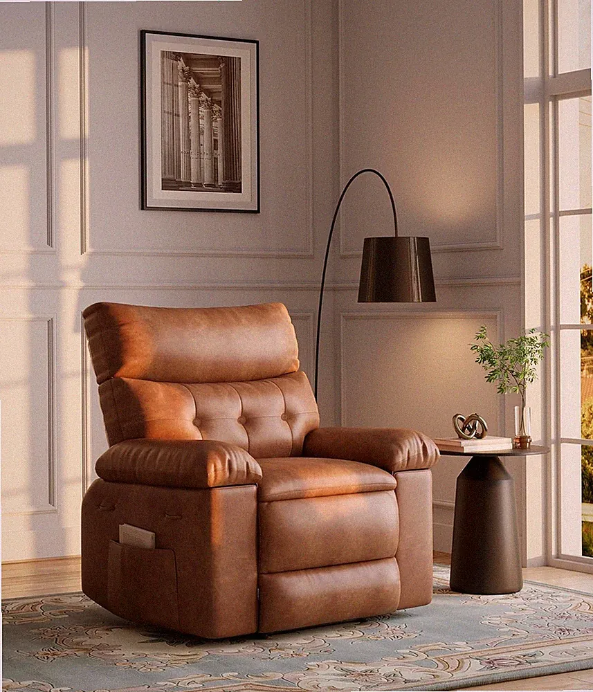 Luxurious Coffee Leather Recliner Chair with Lumbar Support - Classic Design
