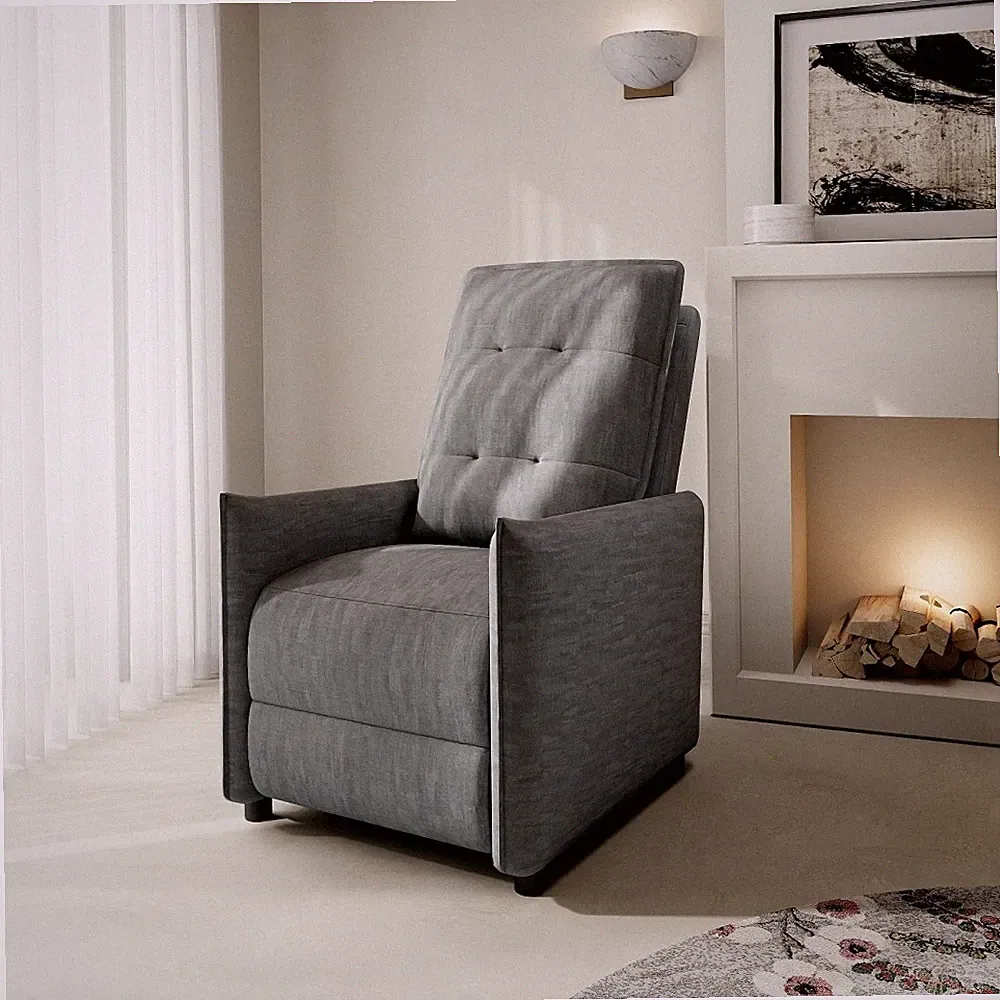 Manual Recliner Chair, Push Back Recliner with Adjustable Footrest, Gray